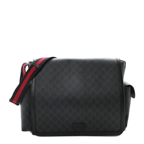 GUCCI GG Supreme Monogram Web Leather Adjustable Messenger Diaper Bag Black Red - Picture 1 of 14